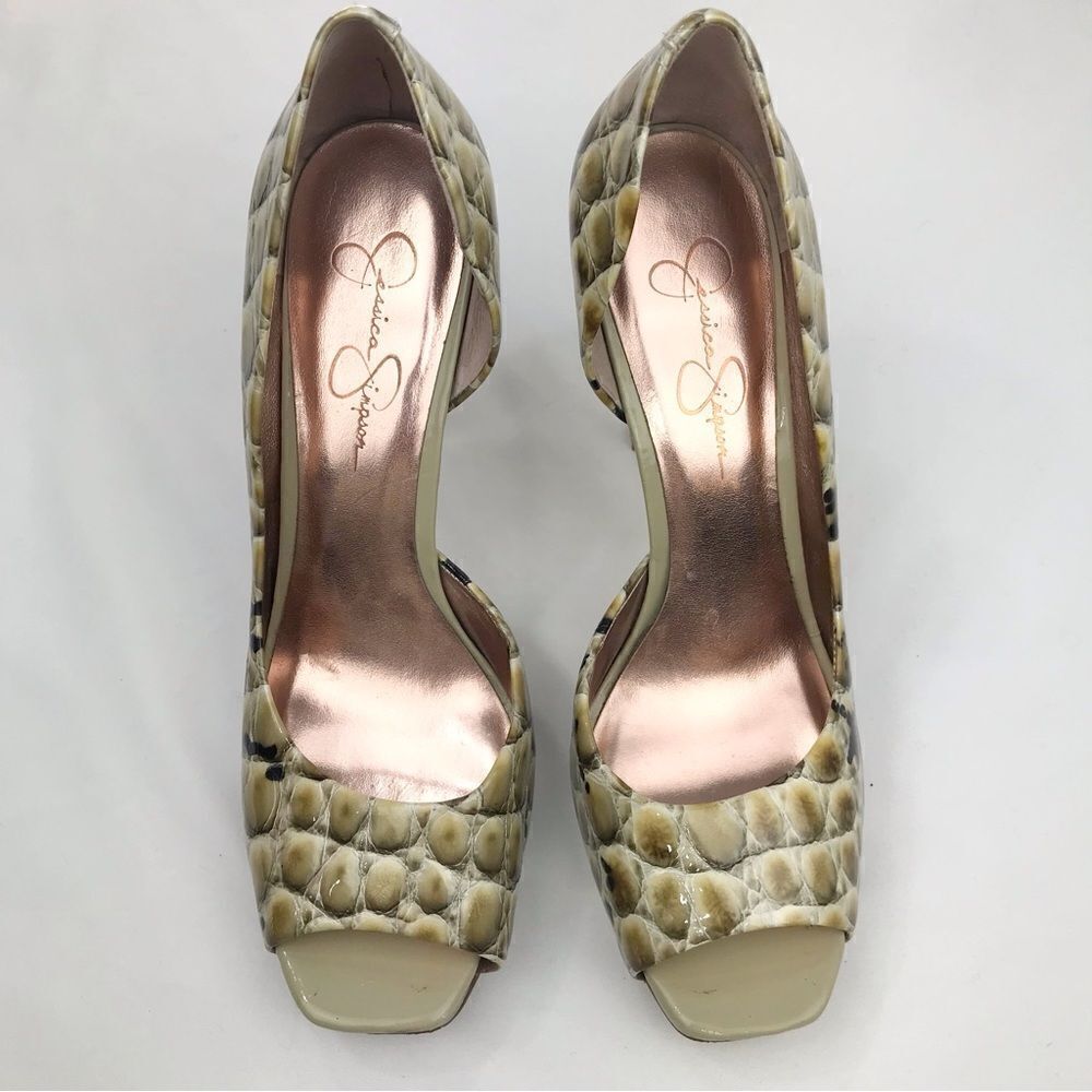 Jessica Simpson Beige Snake-Print Peep-Toe Heels - Picture 3 of 16